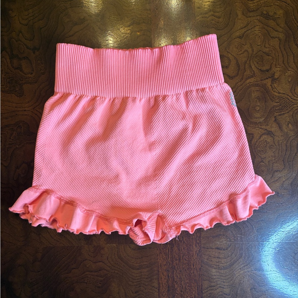 Free People Coral Pink Ruffle Hem Knit Shorts
